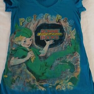 Peter Pan Graphic Tee Sz M Blue Green 100% Cotton Whimsical Fairycore Paris